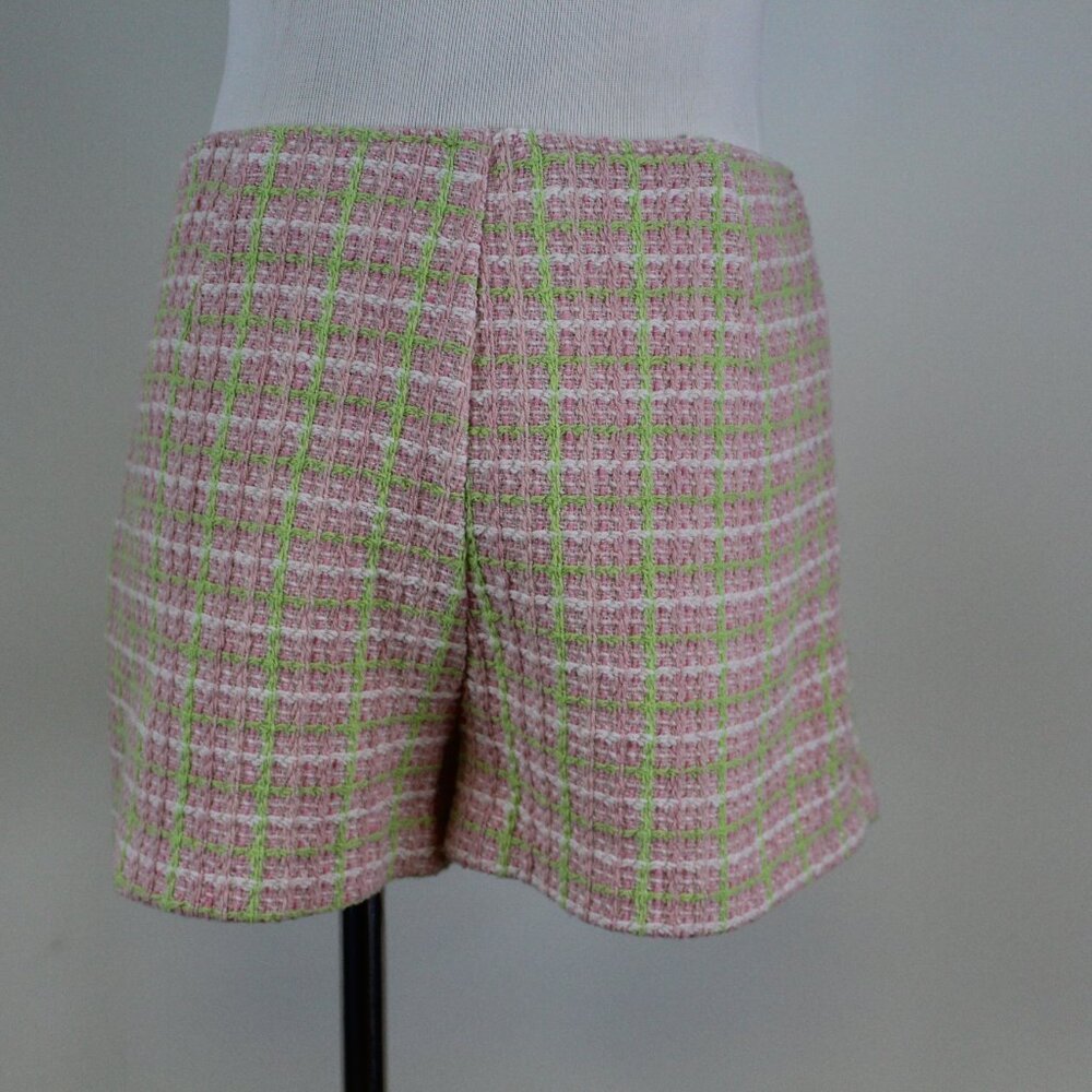 Zara Pink Green Plaid Tweed Skort Mini Skirt Preppy Tennis Style Size M - Picture 5 of 10